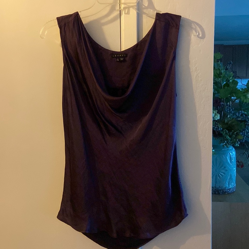Theory Purple sleeveless cowl blouse